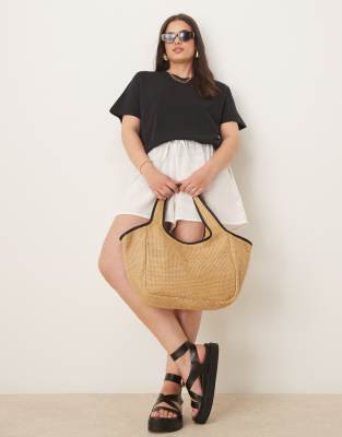 ASOS DESIGN STRAW TOTE BAG WITH PIPING 