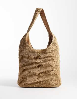 Asos Design Straw Tote In Neutral