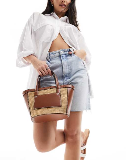  ASOS DESIGN straw tote with detachable crossbody strap in tan 