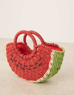 Asos Design Straw Watermelon Mini Tote Bag-multi