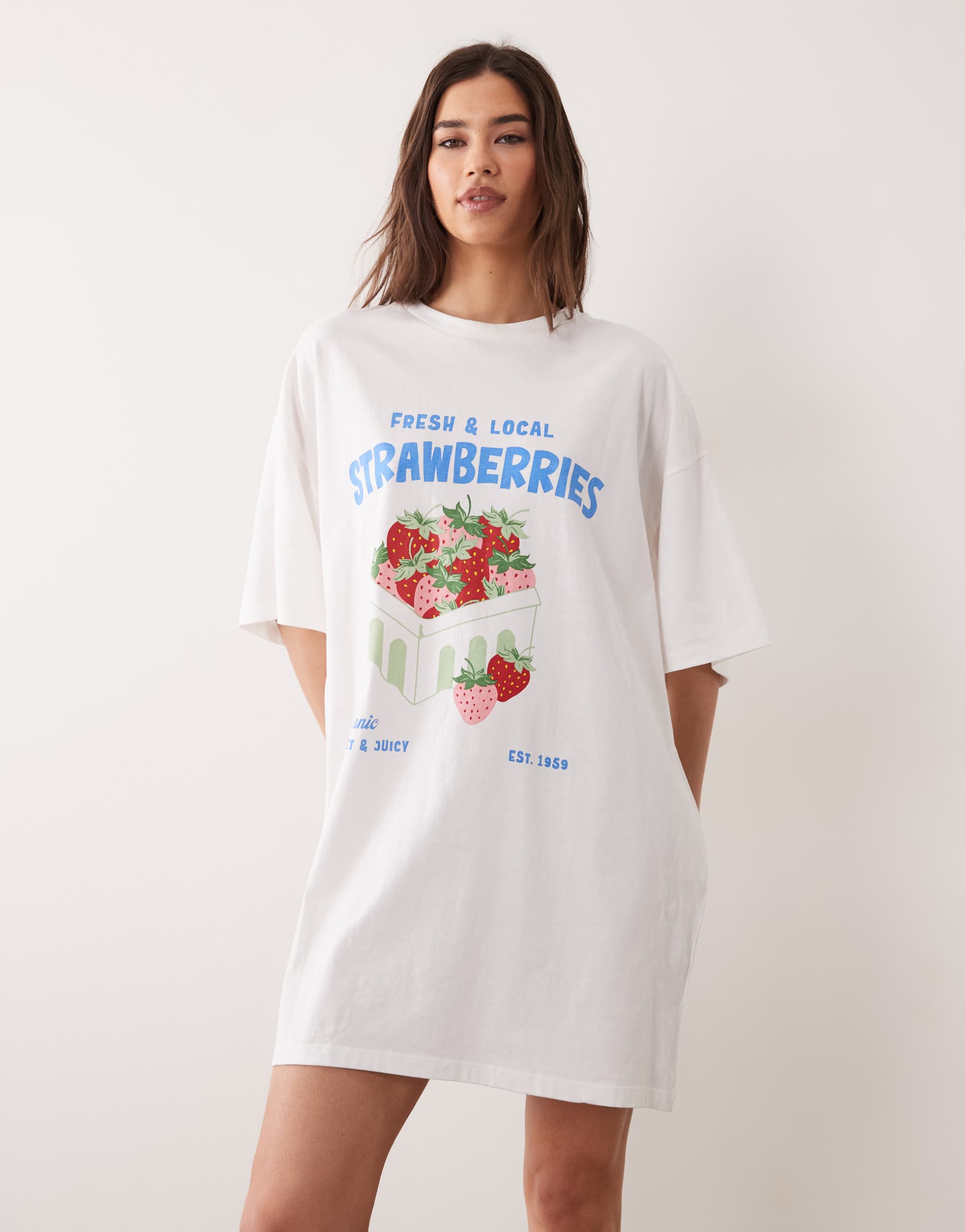 asos design strawberries oversized sleep tee in cream