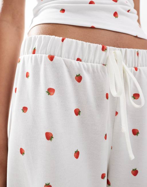 ASOS DESIGN strawberry print wide leg pants in white | ASOS