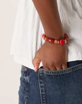 Asos Design Stretch Bracelet With Beads In Red