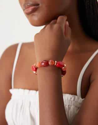 Asos Design Stretch Bracelet With Beads In Red