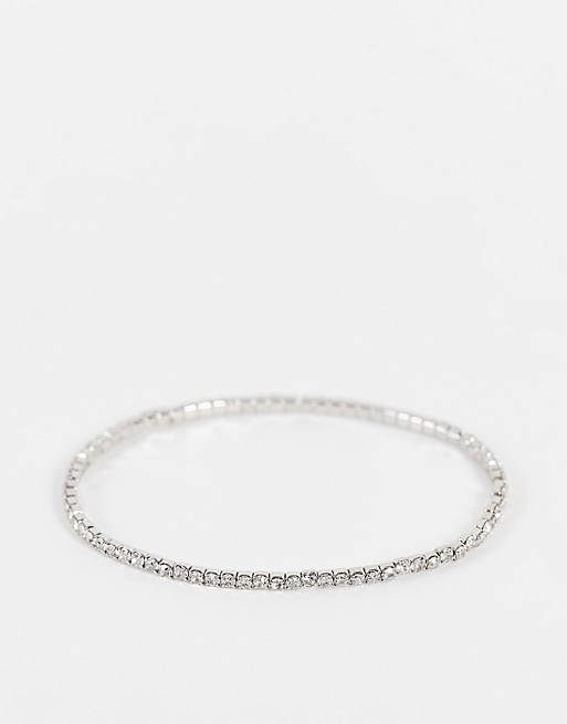 ASOS DESIGN stretch bracelet with crystal in silver tone