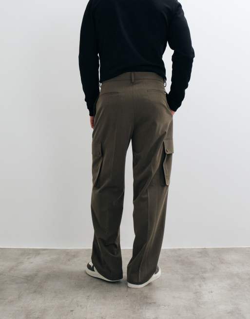 ASOS DESIGN stretch cargobroek met wijde pijpen in khaki gemêleerd, 5 van 5