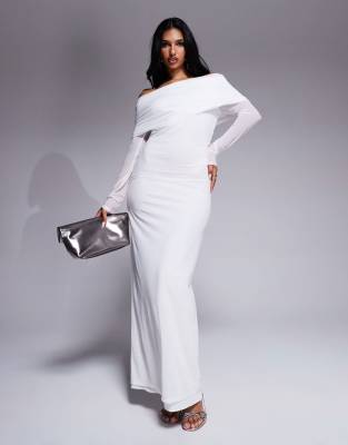 Asos Design Stretch Chiffon Bardot Sleeveless Maxi Dress In White-neutral