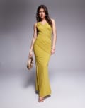 [ASOS DESIGN] ASOS DESIGN stretch chiffon knot drape maxi dress in chartreuse-Yellow 10 Chartreuse