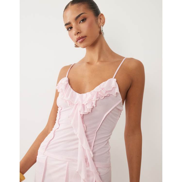 ASOS DESIGN stretch chiffon ruffle cami top in pale pink - part of