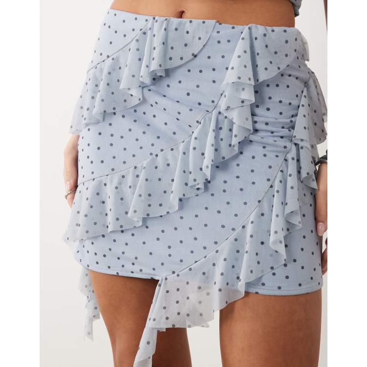 【sovisoon】dot frill satin mini skirt 210815645-1-bluepolkadot?$