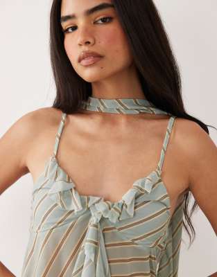 Asos Design Stretch Chiffon Ruffle Plunge Scarf Top In Multi