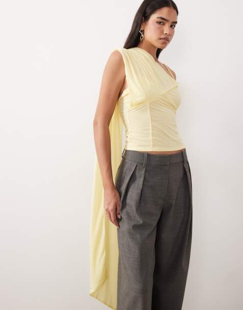 ASOS DESIGN stretch chiffon scarf wrap top in lemon - view 1