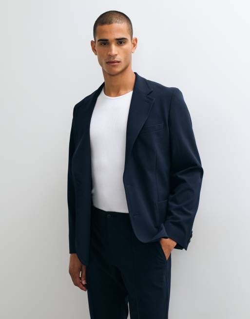 ASOS DESIGN stretch crease resistant slim suit jacket in navy, 5 of 5