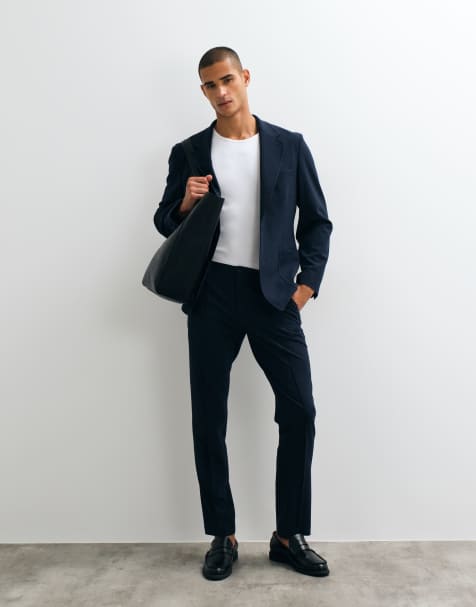 ASOS DESIGN Stretch Crease Resistant Slim Suit Jacket & Trousers in Navy - view 1