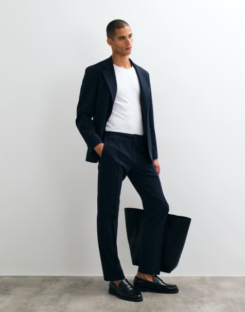 ASOS DESIGN stretch crease resistant slim suit trouser in navy - view 1