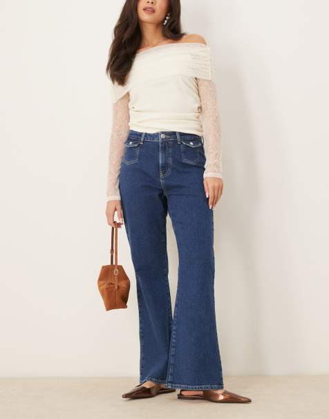 ASOS DESIGN stretch denim flared jean with pocket detail in indigo - view 1