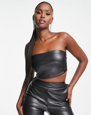 ASOS DESIGN stretch faux leather bralet with mesh detail in black co-ord  - ASOS Price Checker