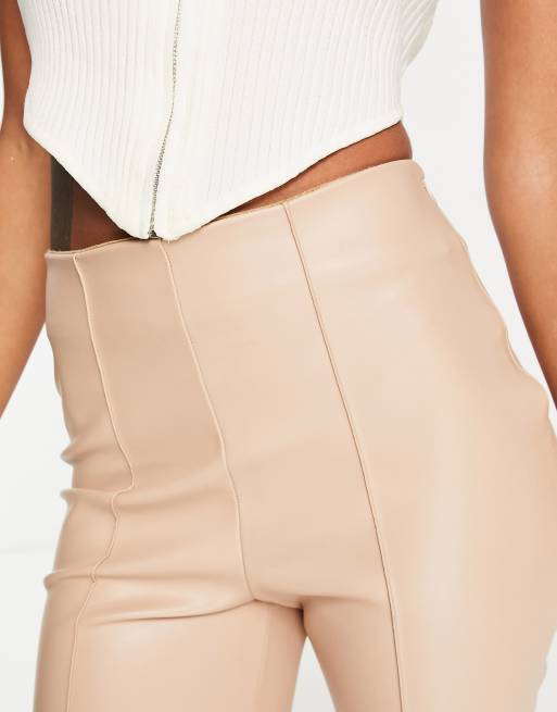 ASOS DESIGN stretch faux leather cigarette pants in stone