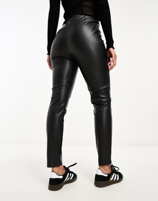 Women Smoked Transluce Black Latex Pants Female Tight Slim Mid Waist  Trousers