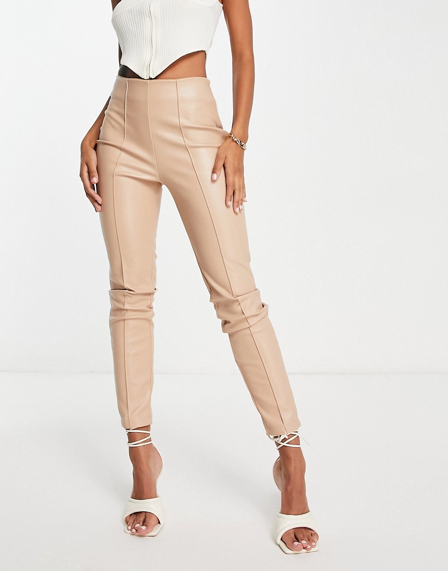 ASOS DESIGN stretch faux leather cigarette trouser in stone-Pink