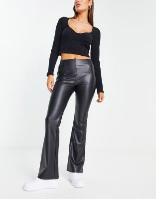 Miss Selfridge faux leather side split flare pants in black