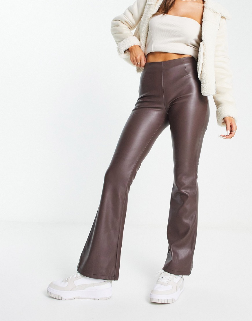 ASOS DESIGN stretch faux leather flare pants in chocolate-Brown