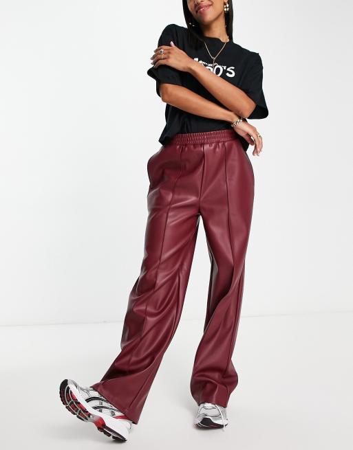 ASOS DESIGN stretch faux leather straight jogger pants in wine