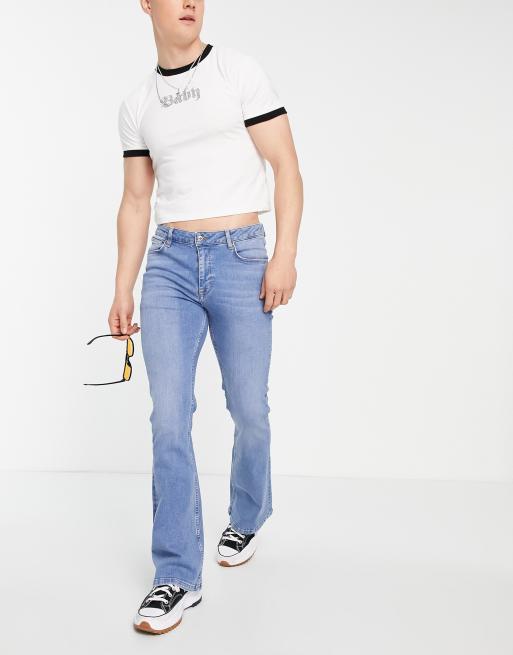 ASOS DESIGN stretch flare jeans in light wash blue