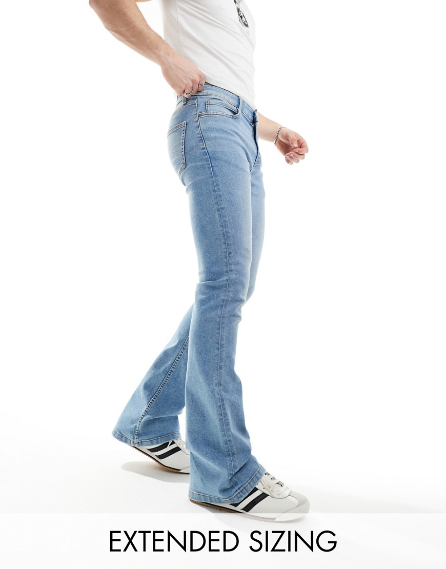 stretch flare jeans in light wash blue