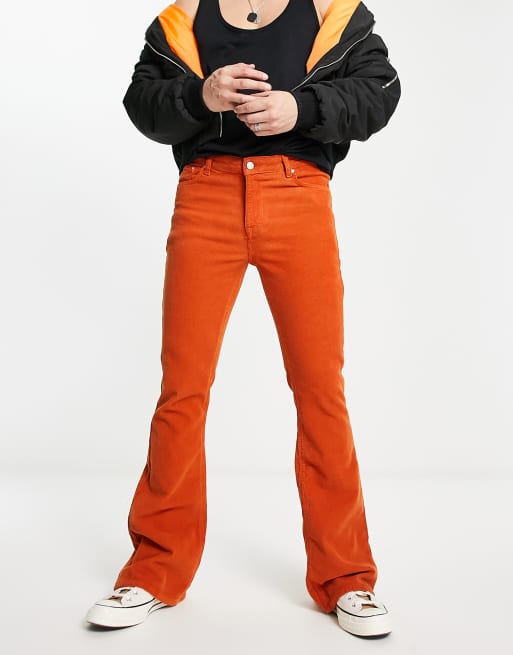 ASOS DESIGN stretch flare jeans in rust corduroy