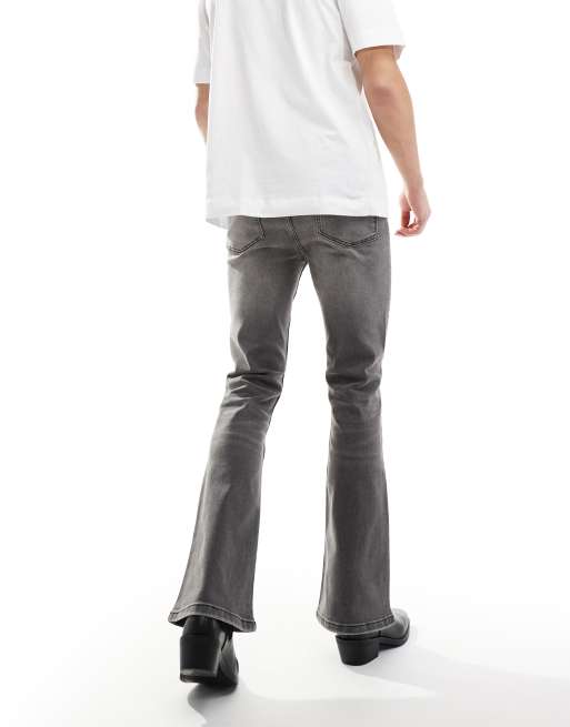 ASOS DESIGN stretch flare jeans in washed black, 3 of 5