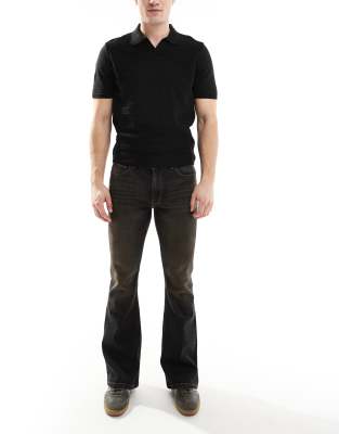 Asos Design Stretch Flare Jeans With Brown Tint In Washed Black