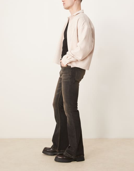 ASOS DESIGN stretch flare jeans with brown tint in washed black, 3 of 5