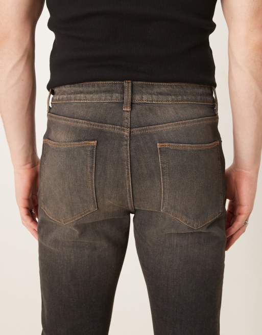 ASOS DESIGN stretch flare jeans with brown tint in washed black, 4 of 5
