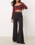 [ASOS DESIGN] ASOS DESIGN stretch hipster tailored pants with lace detail in black 14 Black
