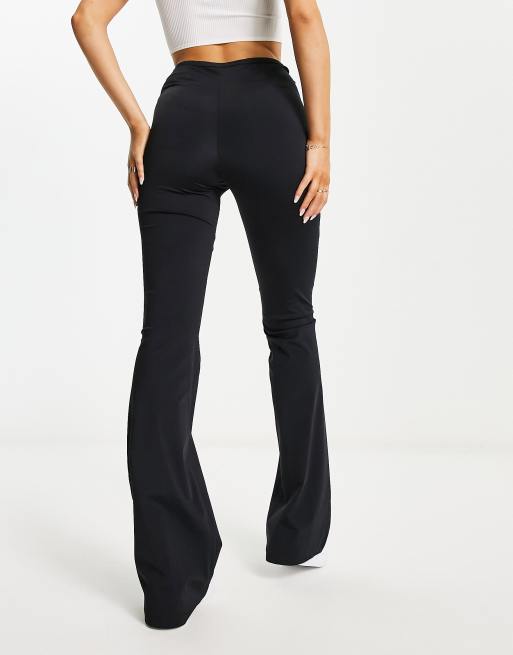 Black High Waisted Ruched Bum Jersey Flared Trousers