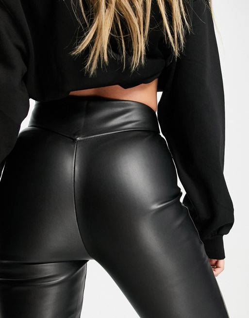 ASOS DESIGN leather look legging with pintuck in black