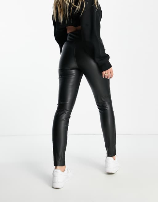 ASOS DESIGN Tall leather look leggings with pintuck in black