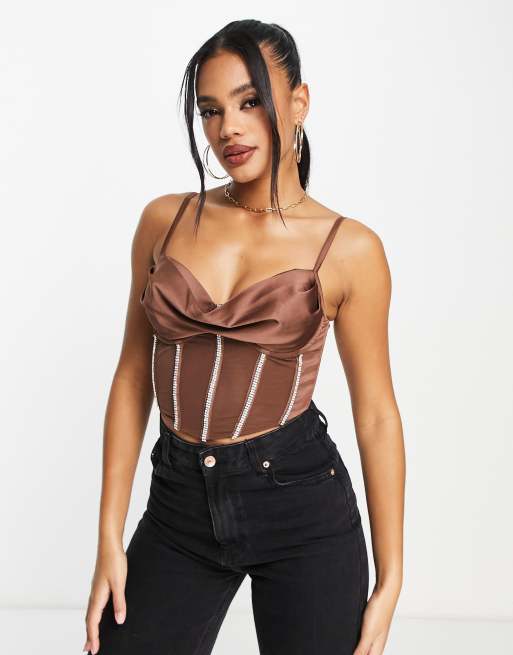 ASOS Satin And Mesh Corset Waist Belt in Black