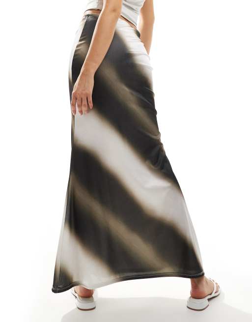 ASOS DESIGN stretch satin maxi skirt in brown ombre print