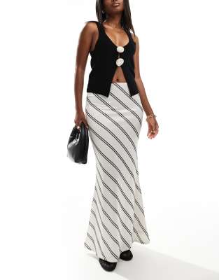 ASOS DESIGN ASOS DESIGN stretch satin maxi skirt with diagonal stripe in cream-Multi