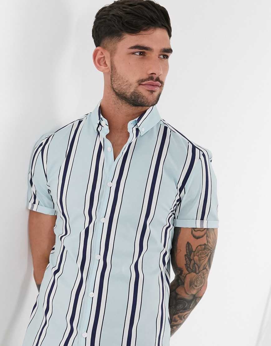 ASOS DESIGN stretch skinny blue narrow stripe shirt
