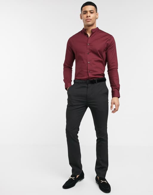 ASOS DESIGN regular seersucker shirt in burgundy