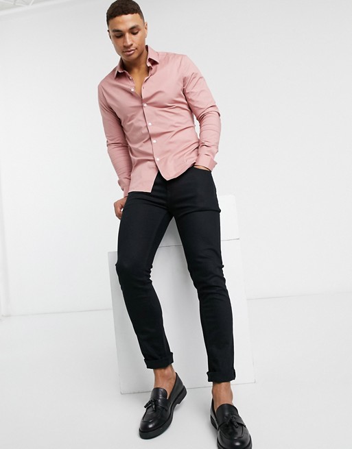 ASOS DESIGN stretch skinny fit shirt in dusky pink