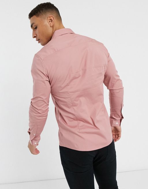 ASOS DESIGN slim floral shirt in dusty pink