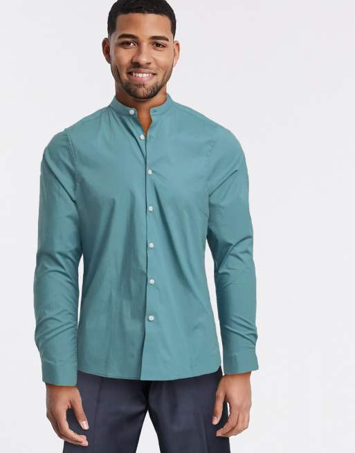 pretty green grandad collar shirt