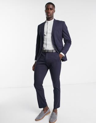 suit with grandad collar shirt