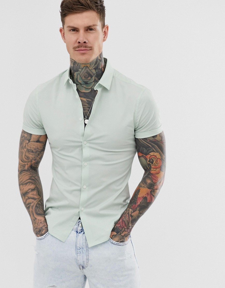 ASOS DESIGN stretch skinny fit shirt in mint-Green