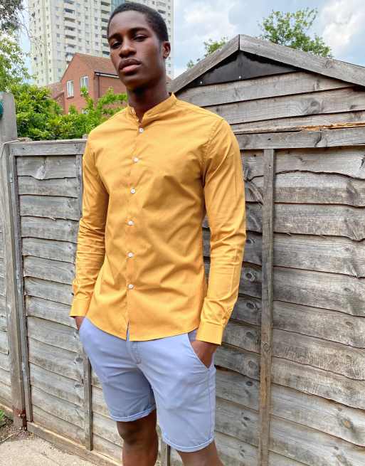 yellow grandad collar shirt