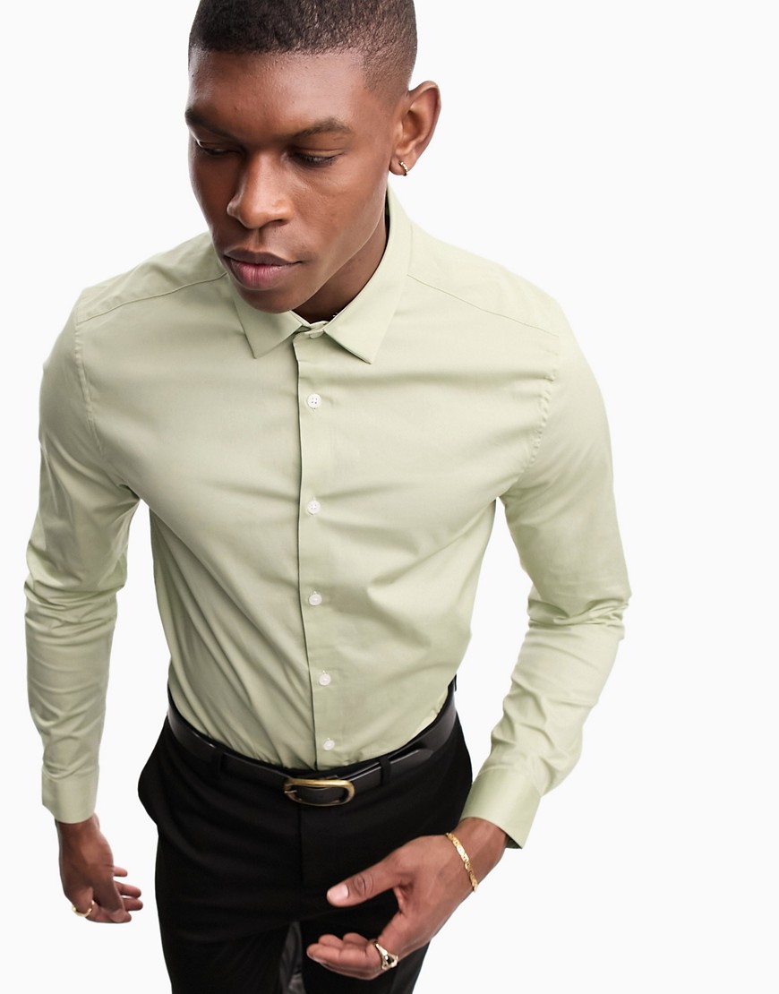 ASOS DESIGN stretch skinny fit shirt in sage green